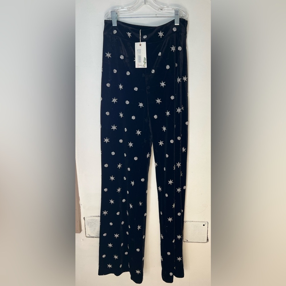 Chelsea & Violet Liliana Velvet Beaded Stars High Rise Pants. Size 0 NWT